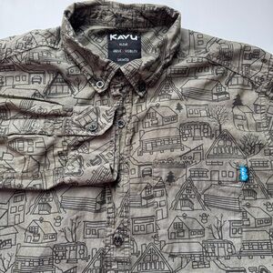 Kavu Liden Alpine Village Mens Shirt Large Long Sleeve Button Up All Over Print